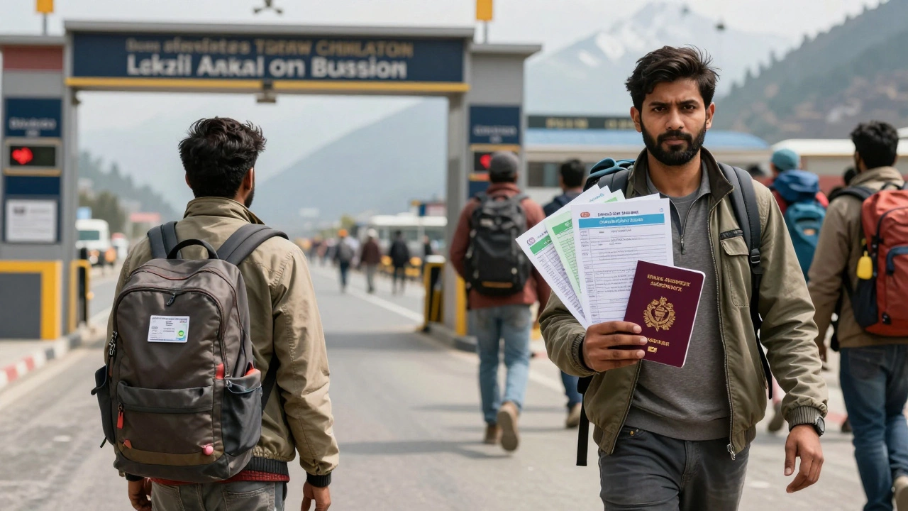 Split image: turned away at border vs. prepared trekker with documents in Lukla.