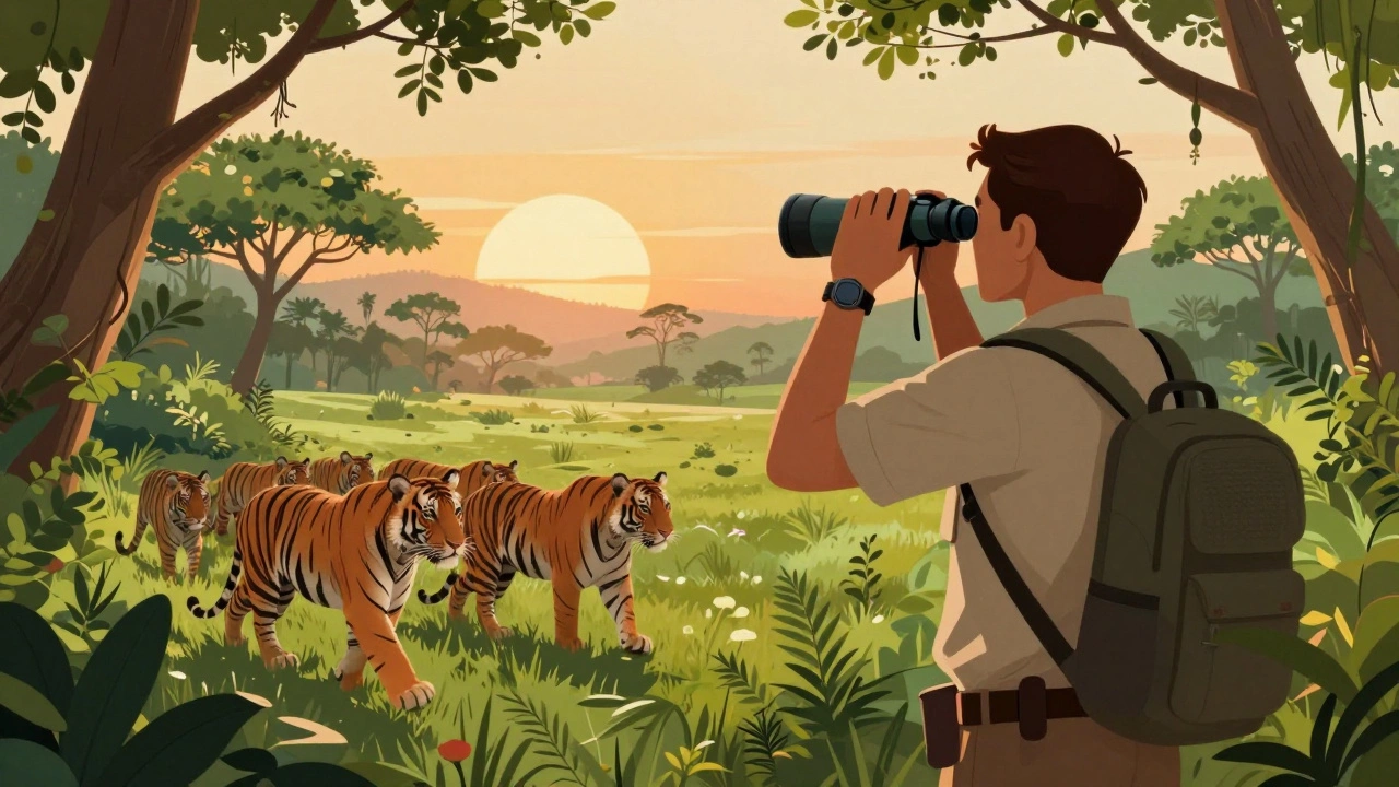 Conservationist in field with wildlife in background symbolizing ethical research.