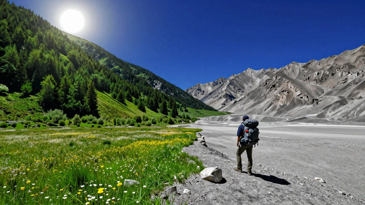 Contrast between the green Kullu Valley and the arid Lahaul desert at Hampta Pass