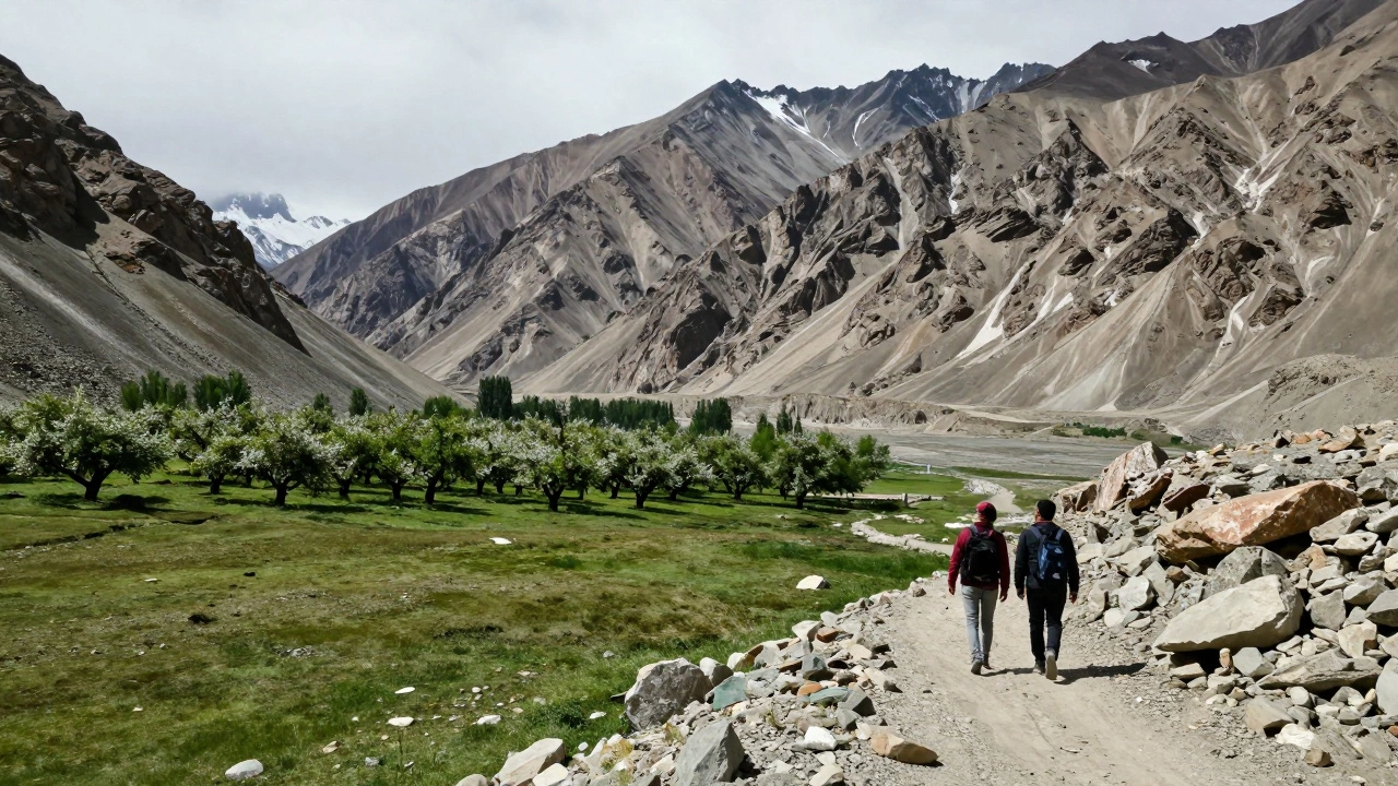 Hikers witnessing landscape shift at Hampta Pass