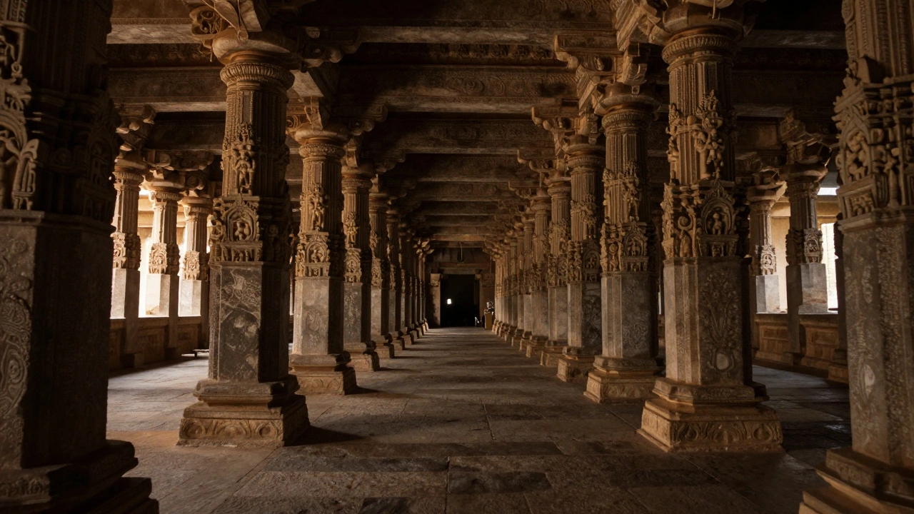 Long corridor of pillars inside Ramanathaswamy Temple