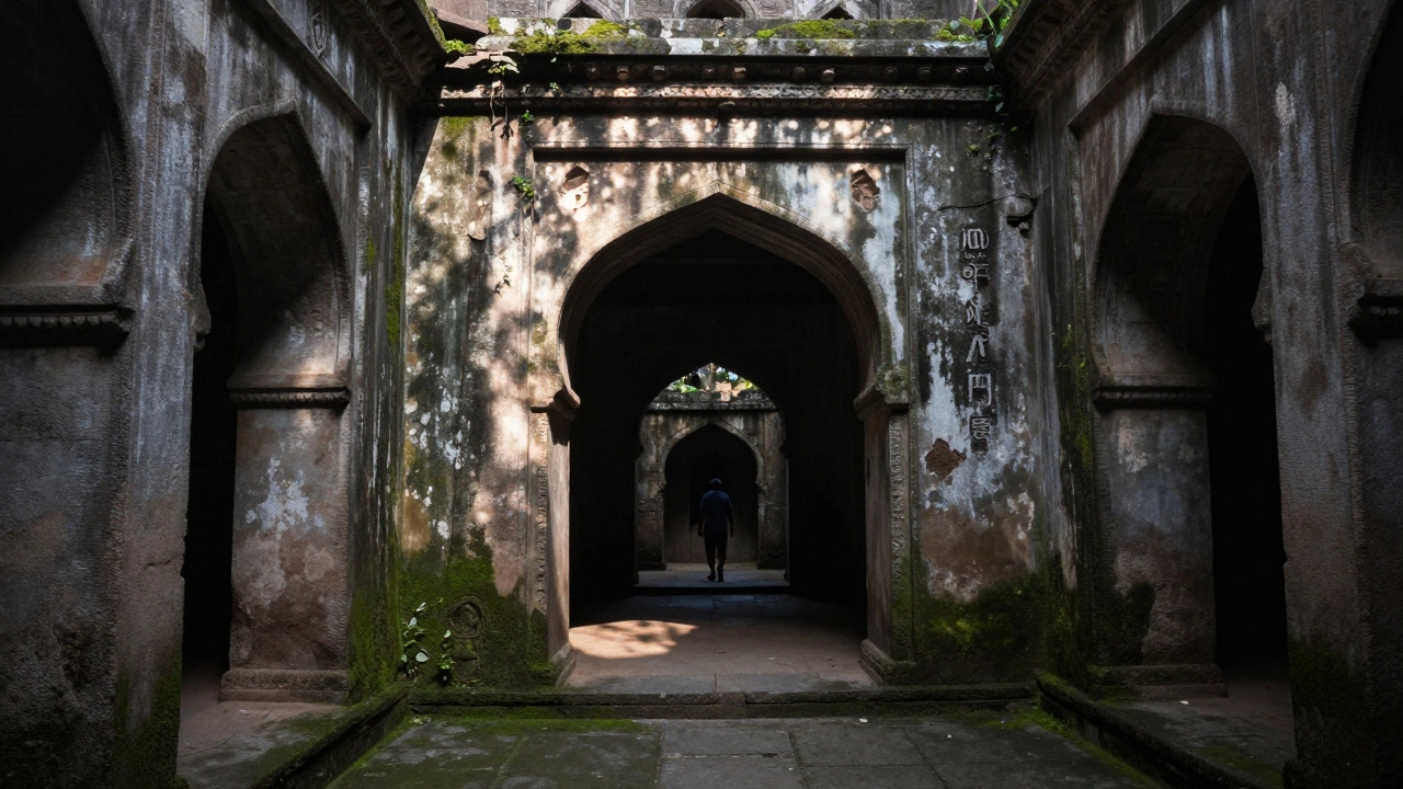 Lone traveler exploring ancient ruins of an ASI protected site