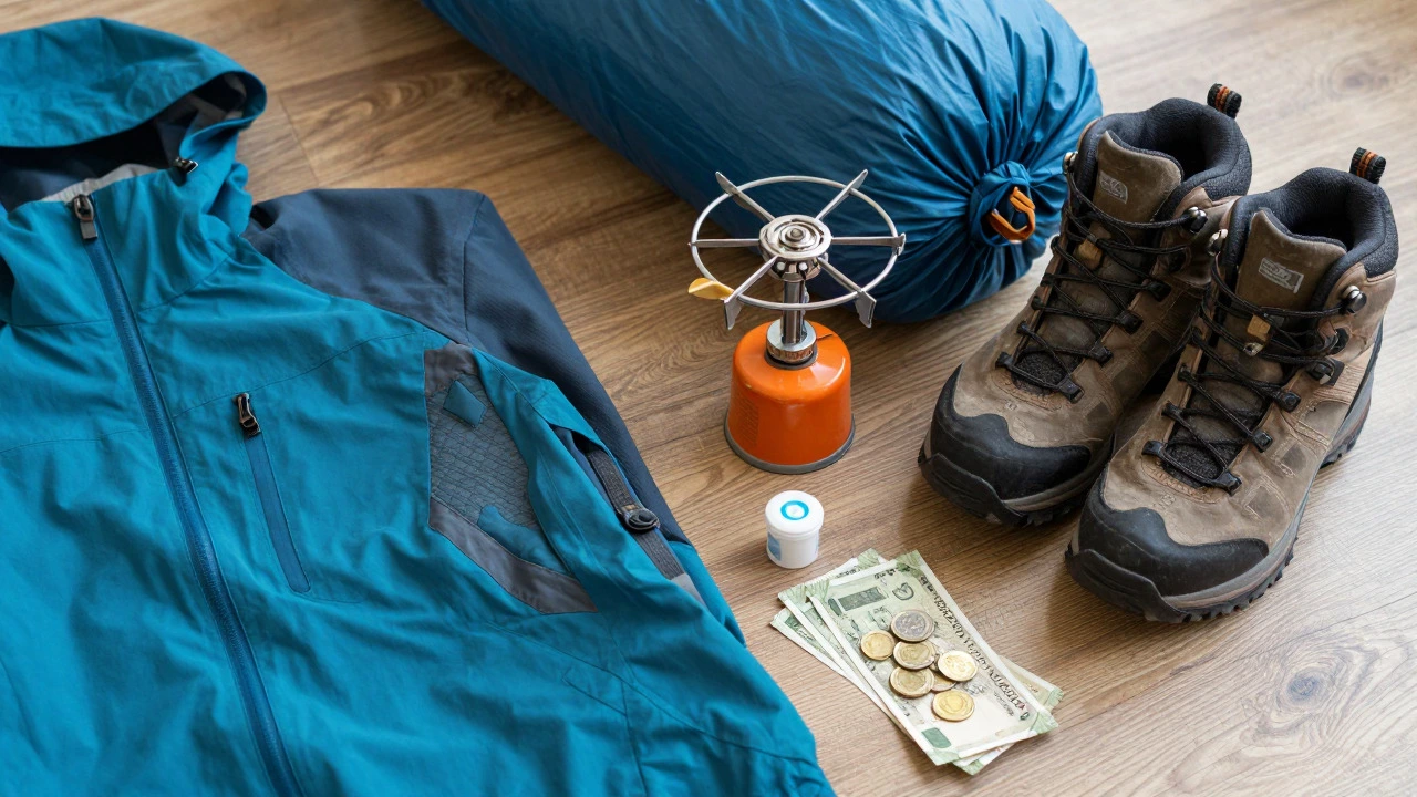 Trekking gear and Indian currency for budget planning