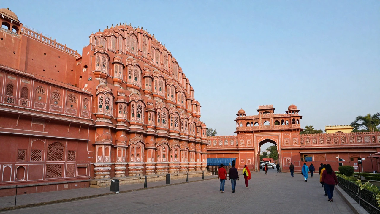Jaipur's pink sandstone architecture and Hawa Mahal facade